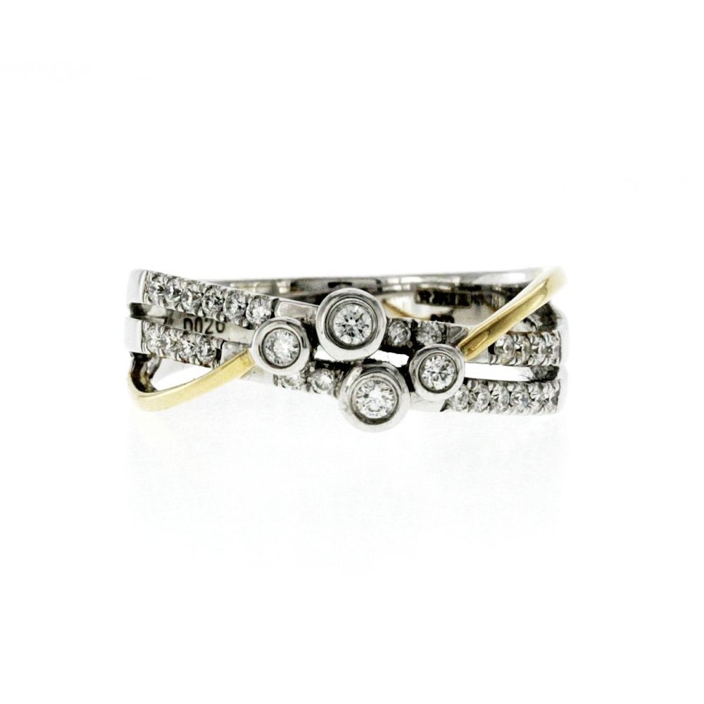 Auth PIERO MILANO 18K White & Yellow Gold 0.26 CT Diamonds  Band Ring Size 6.75